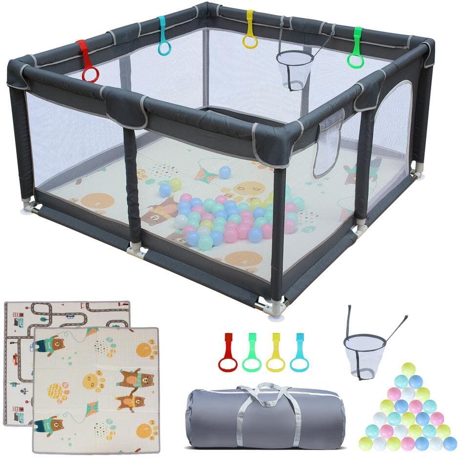 Tatayosi 21 .65 in.H Removable Enclosures for Indoor and Outdoor, Baby Playpen with Zipper Gate and Mat