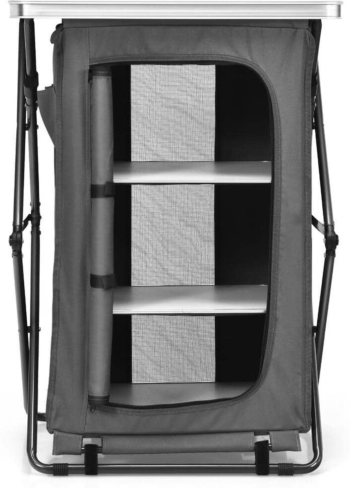 Costway 25 in. x 18 in. x 35 in. Grey Folding Pop-Up Cupboard Compact Camping Storage Cabinet with Bag Medium Size