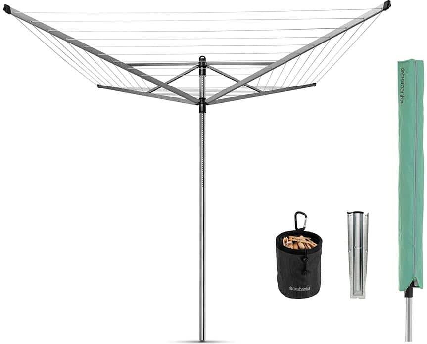 Brabantia 116.1 x 116.1 in. Rotary Clothesline Lift-O-Matic with Ground Spike, Clothespin Bag, Protective Cover and Clothespins