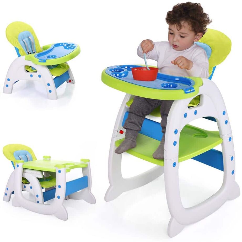 Nyeekoy 3-in-1 Convertible Toddler Highchair Table Booster Seat with Feeding Tray, Blue