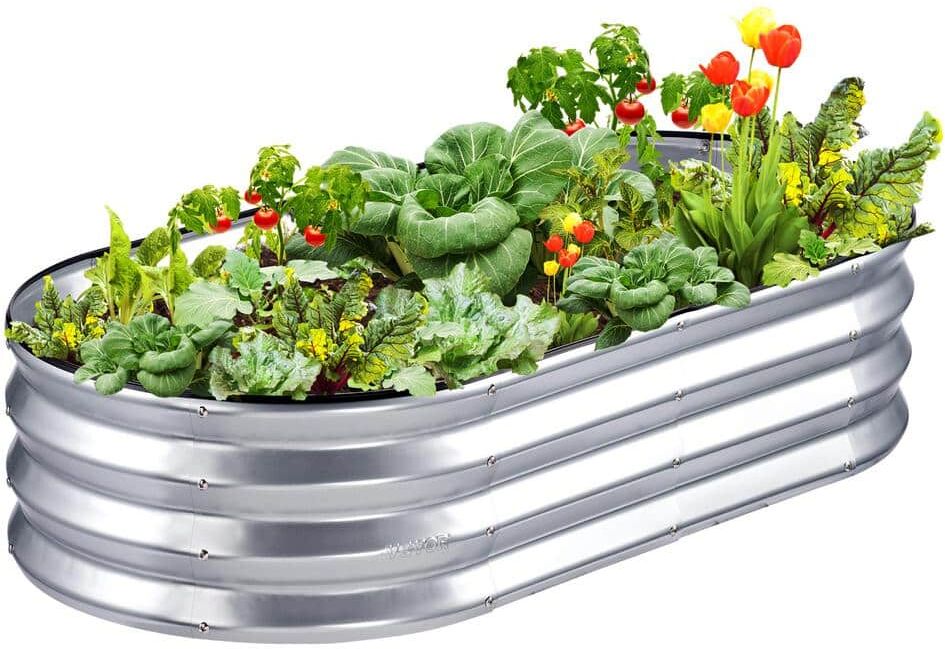 VEVOR Galvanized Raised Garden Bed Kit 4 x 2 x 1 ft. Metal Raised Garden Beds Outdoor for Vegetables, Gardening Planter Box