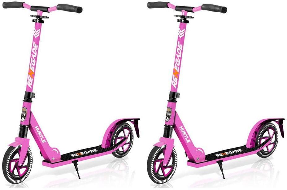 HURTLE Renegade 33 in. Lightweight Foldable Adult Commuter Kick Scooter, Pink (2-Pack)