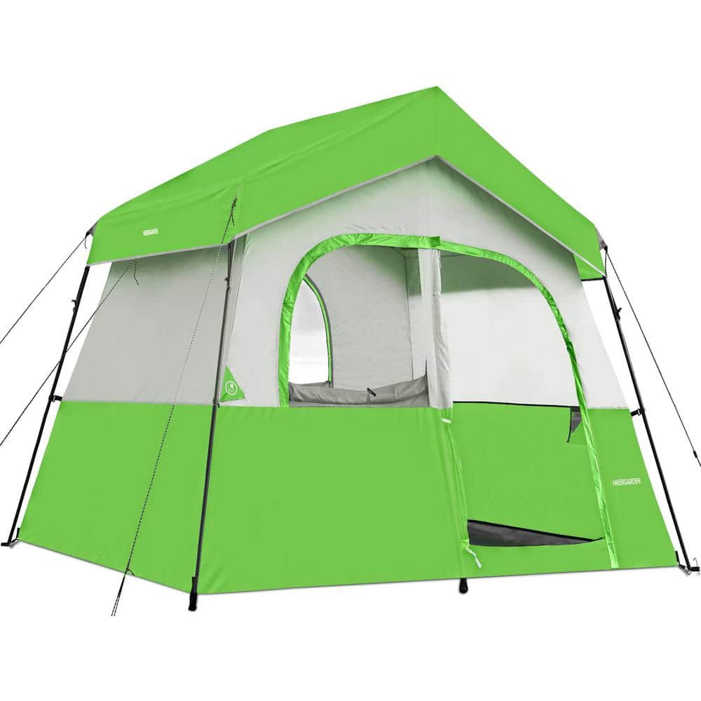 Green Polyester Material Camping Tent Portable Easy Set Up Family Tent with Windproof Fabric Cabin for Backpacking,