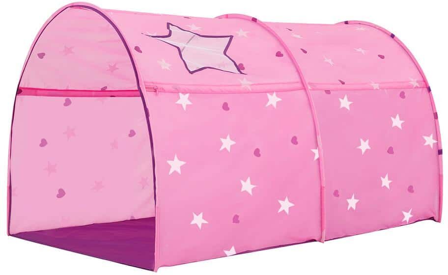 Alvantor Indoor Pop Up Portable Frame Polyester Starlight Bed Canopy Kids Play Tent Twin Curtains Glow in The Dark Stars Pink