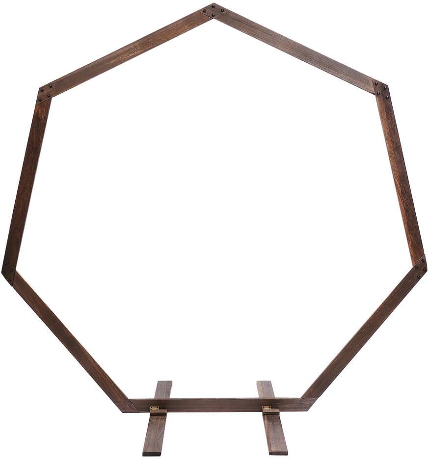 YIYIBYUS 86.3 in. x 88.2 in. Wooden Wedding Arch Heptagonal Backdrop Stand Frame Arbor with Base