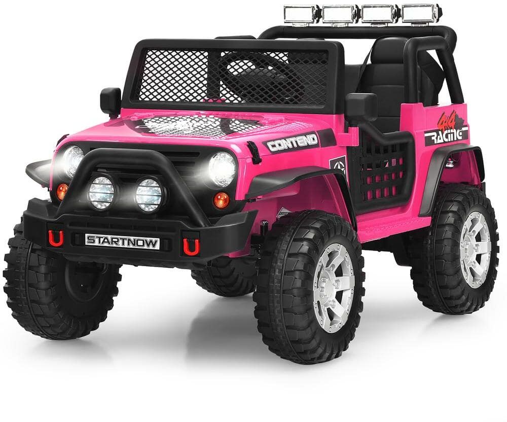 Costway 12-Volt Kids Ride-On Truck Remote Control Electric Car with Lights and Music in Pink