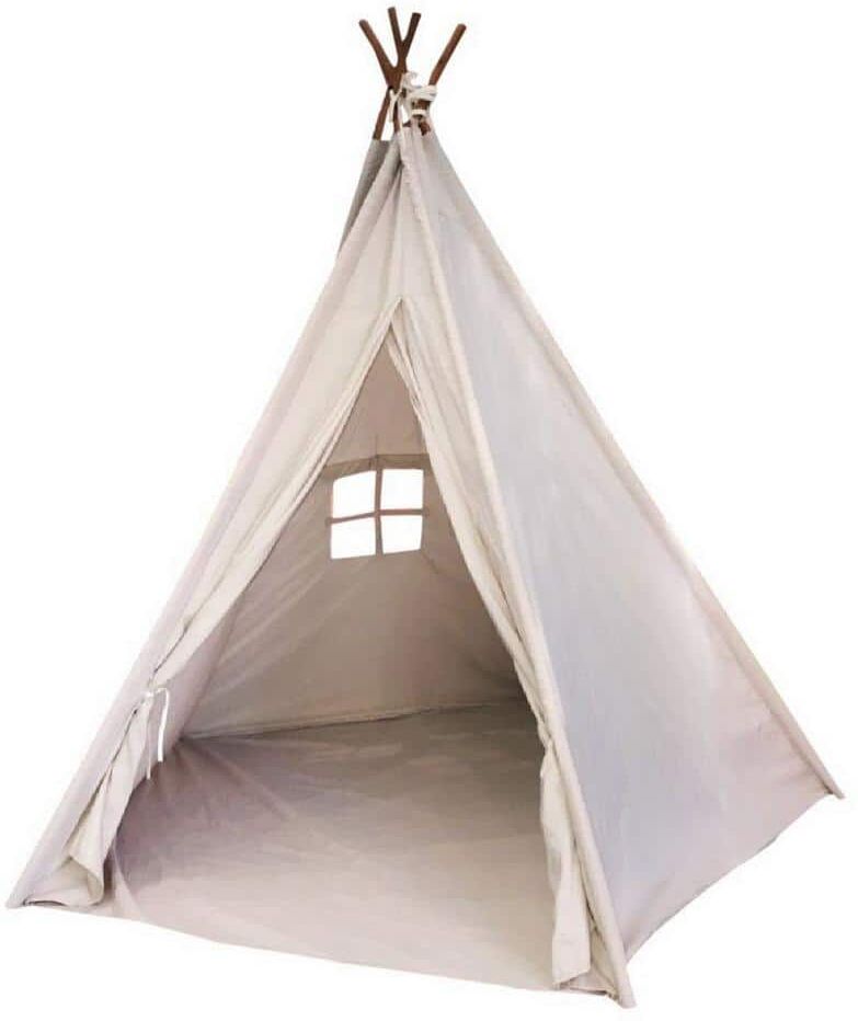 Ejoy 48 in. x 48 in. x 72 in. Natural Cotton Canvas Teepee Tent for Kids Indoor and Outdoor Playing (Set of 2-Piece)