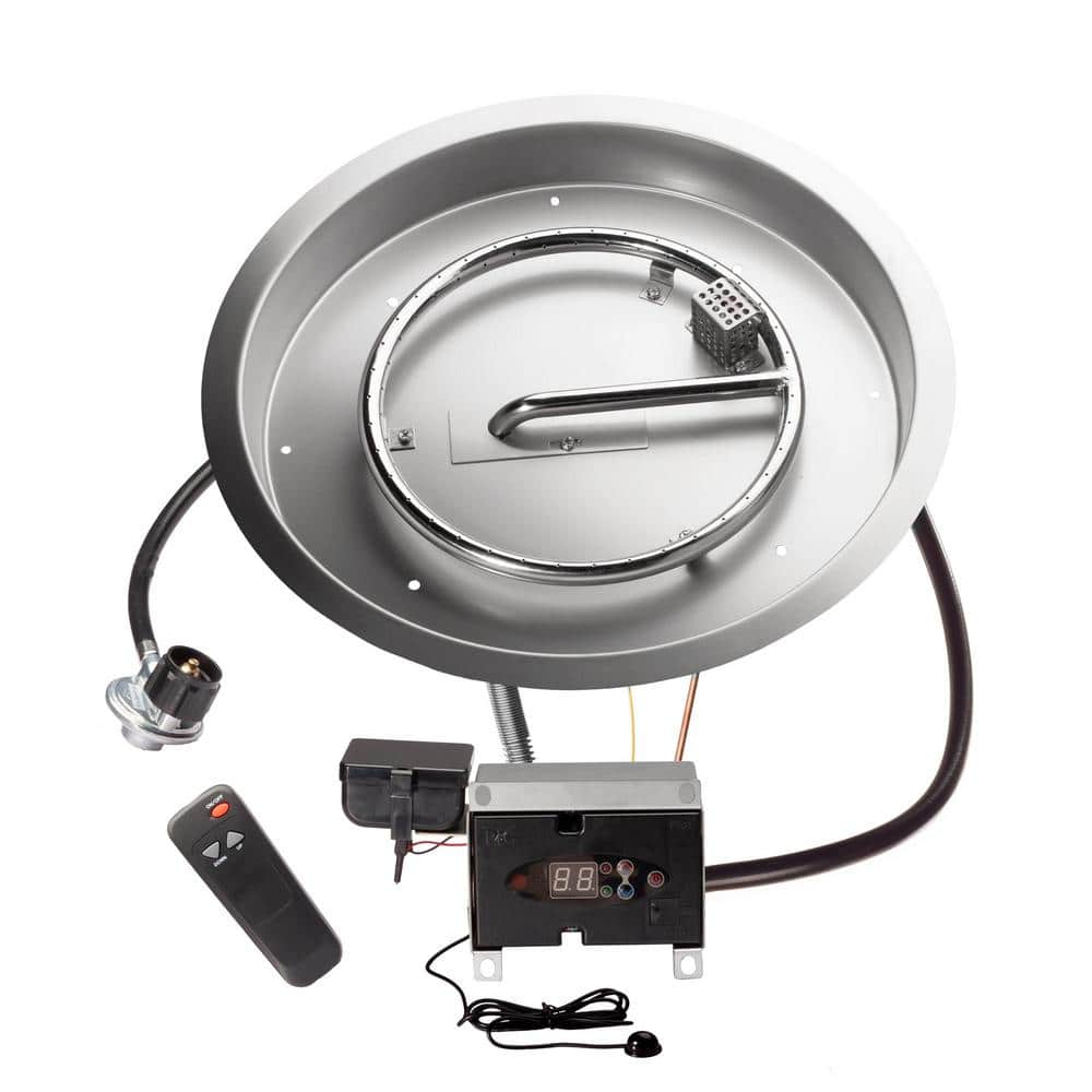 Celestial Fire Glass 19 in. Round Remote Control Fire Pit Burner Kit, Stainless Steel, Electronic Ignition, Propane