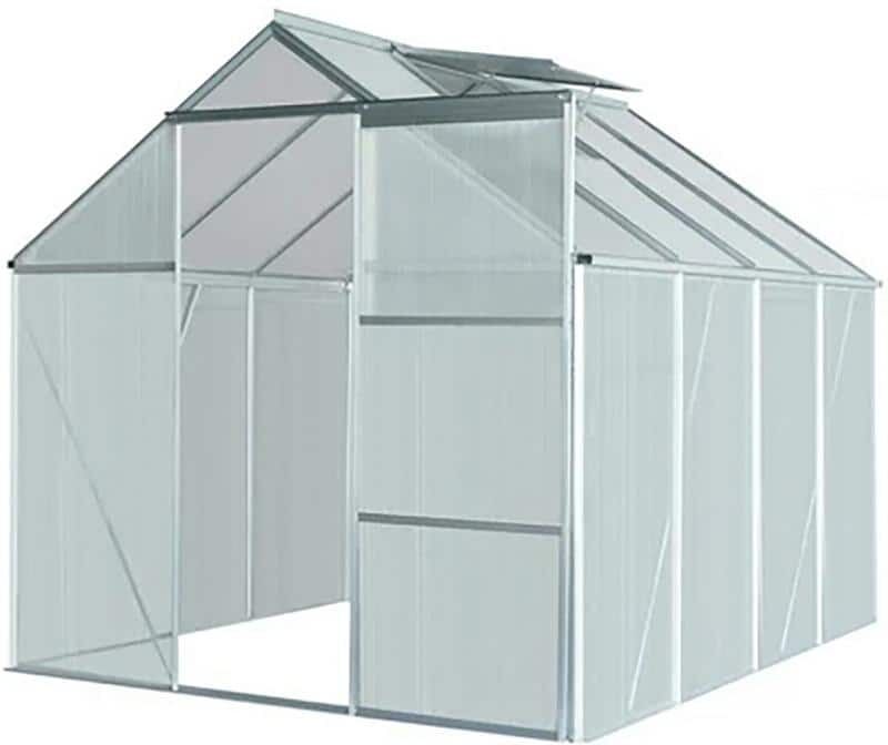 75 in. W x 98 in. D x 81 in. H Aluminum Outdoor Walk-In Greenhouse, Adjustable Roof Vent, Rain Gutter and Sliding Door