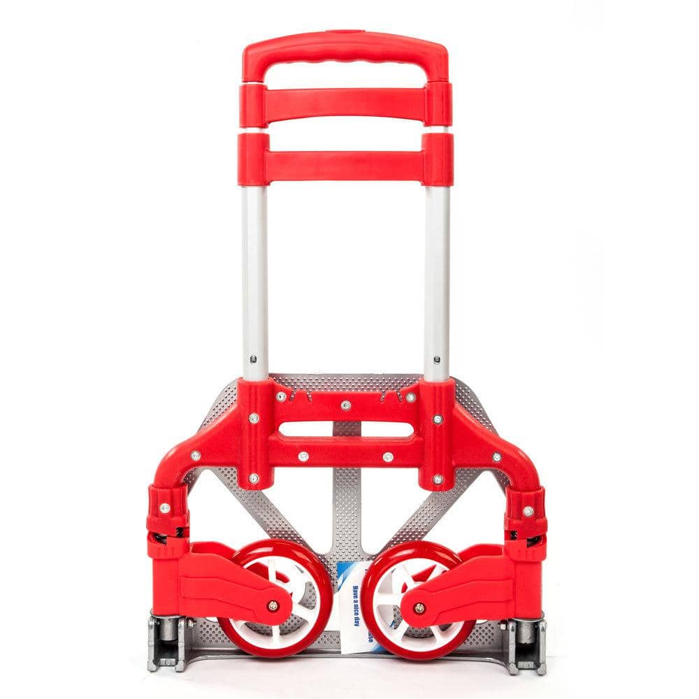 cenadinz Portable Aluminium Cart Folding Push Truck Hand Collapsible Trolley Luggage Red