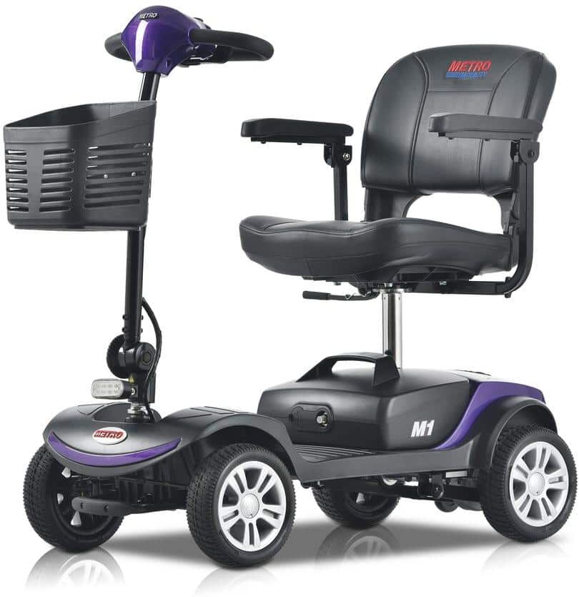 4-wheel outdoor compact, travel electric scooter with 300-Watt motor, suitable for adults and seniors, Purple