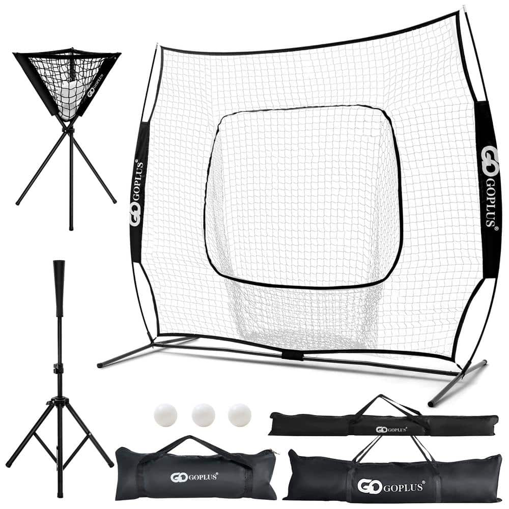 Costway 8' x 7' Baseball Softball Practice Net for Hitting Pitching Batting Black