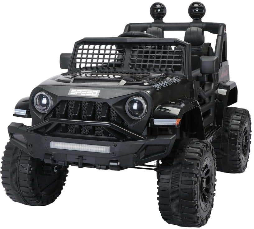 Sudzendf 12 in. Black Kids Truck Car 2.4G with Parents Remote Control, 3-Speed Adjustable, Power Display, MP3, Bluetooth, LED