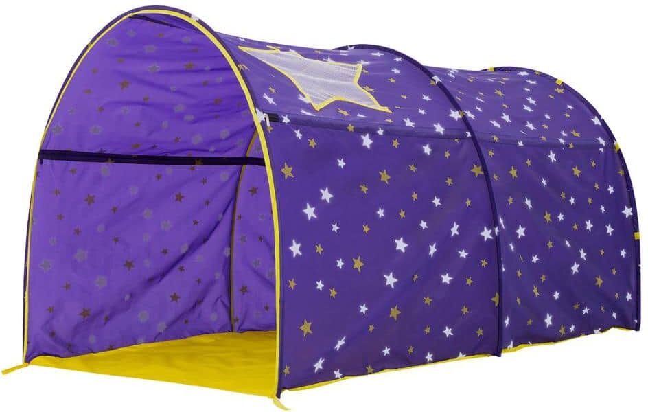 Alvantor Indoor Pop Up Portable Frame Polyester Starlight Bed Canopy Kids Play Tent Twin Curtains Glow in The Dark Stars Purple