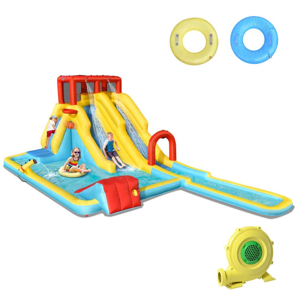 Costway Inflatable Dual Slide Water Park Climbing Bouncer Bounce House with 735-Watt Blower