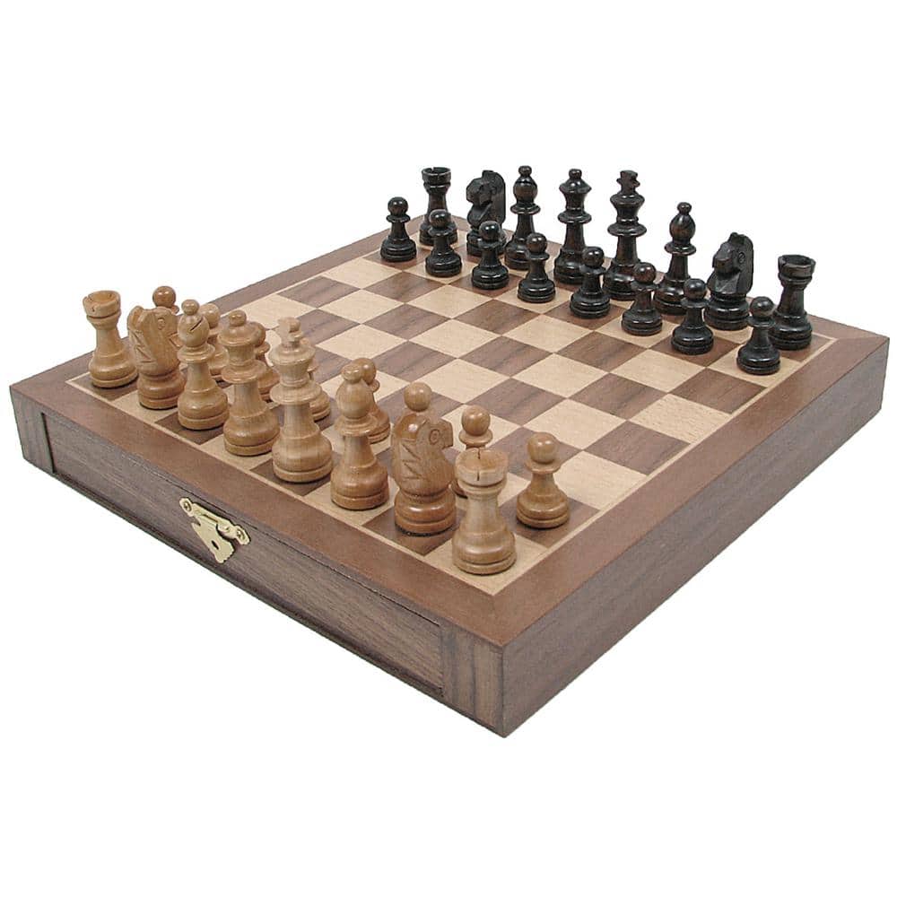 Hey! Play! Inlaid Walnut Style Magnetized Wood Chess Set with Staunton Wood Chessmen