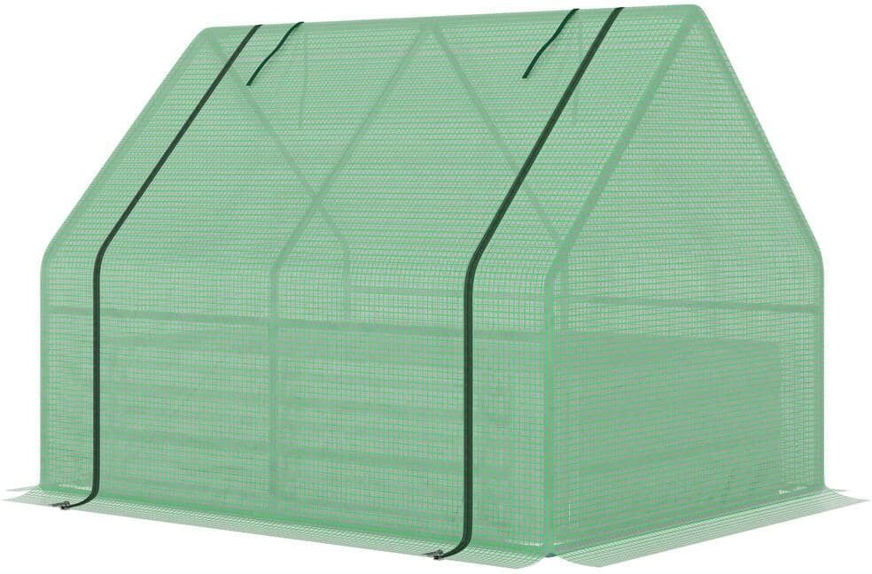 Outsunny 37.5 in. W x 50 in. D x 36.25 in. H Steel Green Raised Garden Bed with Greenhouse