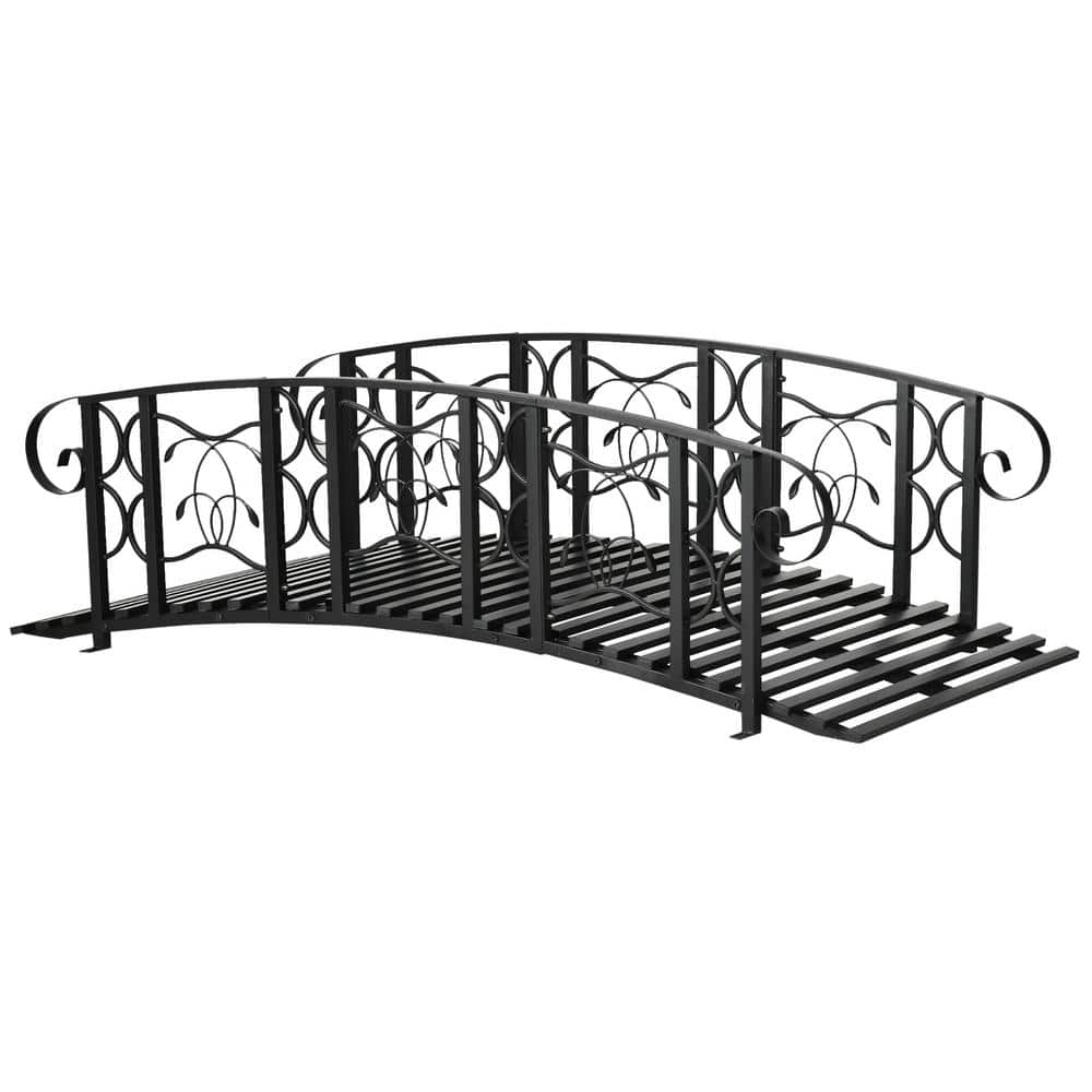 Outsunny 6' Metal Arch Backyard Garden Bridge with 660 lbs. Weight Capacity, Safety Siderails, Vine Motifs