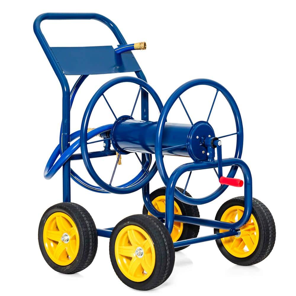 Costway Garden Hose Reel Cart Holds 330 ft. of 3/4 in. or 5/8 in. Hose 400 ft. of 1/2 ft. Hose Blue