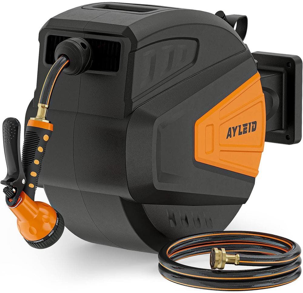 ITOPFOX 1/2 in. Dia x 65 ft. Retractable Garden Hose Reel with 9 Function Sprayer Nozzle, Wall Mounted and 180-Degree Swivel