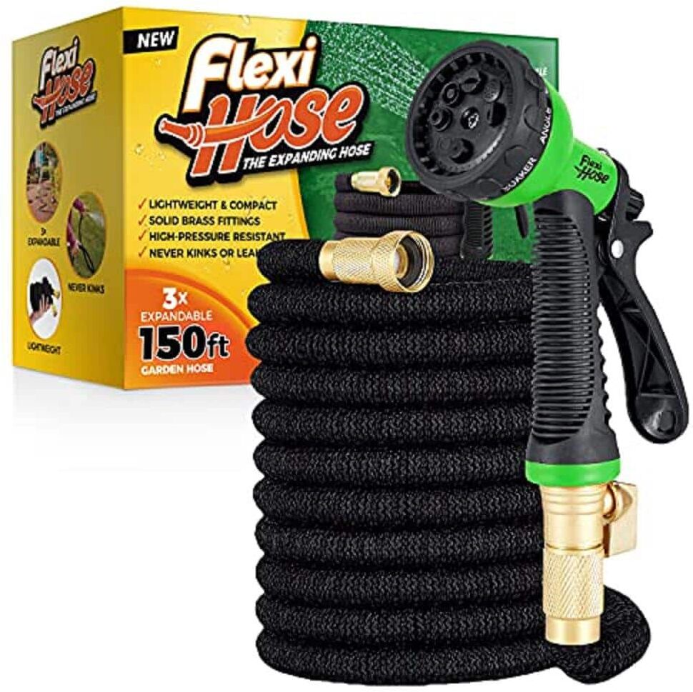 Flexi Hose 3/4 in x 150 ft. with 8 Function Nozzle Expandable Garden Hose, Lightweight and No-Kink Flexible, Black