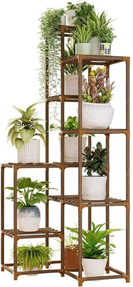 5-Tiers Wooden High Corner Indoor and Outdoor Plant Shelves, Corner Shelves Multiple Plants Terrace Balcony Garden