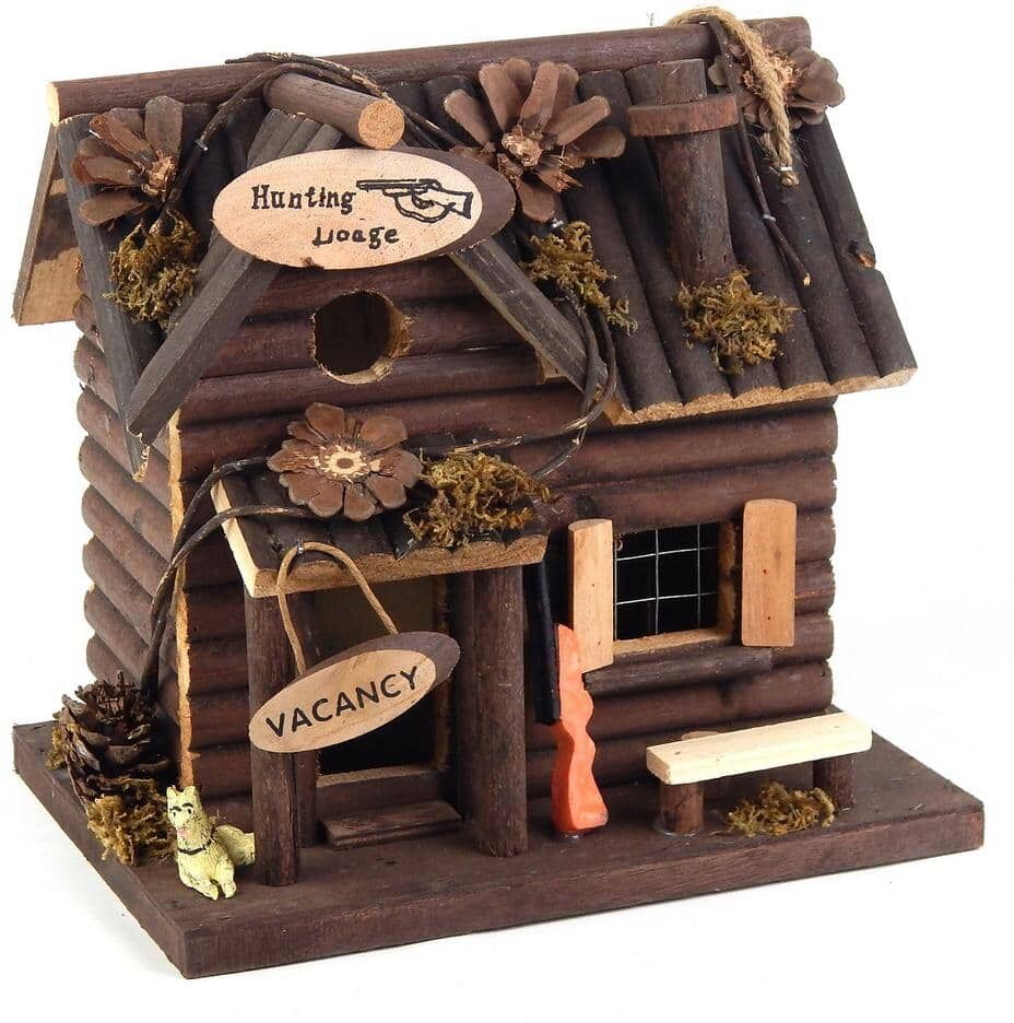 Hunting Lodge Cabin Fairy Garden Cedar Birdhouse