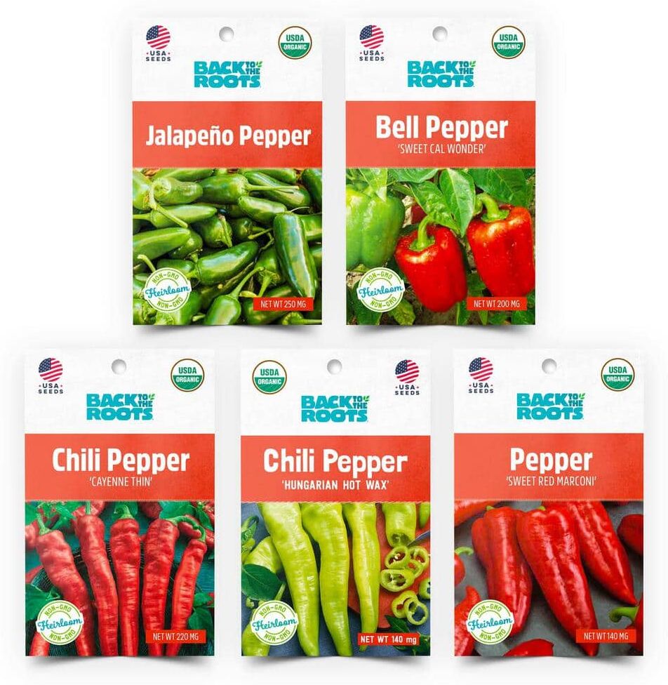 Back to the Roots Organic Peppers Vegetable Seeds Variety (5-Pack)