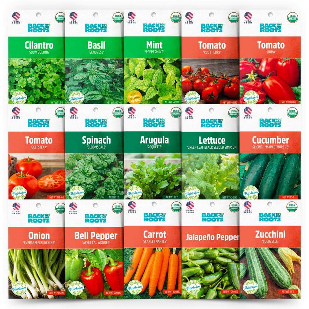 Back to the Roots Organic Garden Essentials Vegetable Seeds Variety (15-Pack)