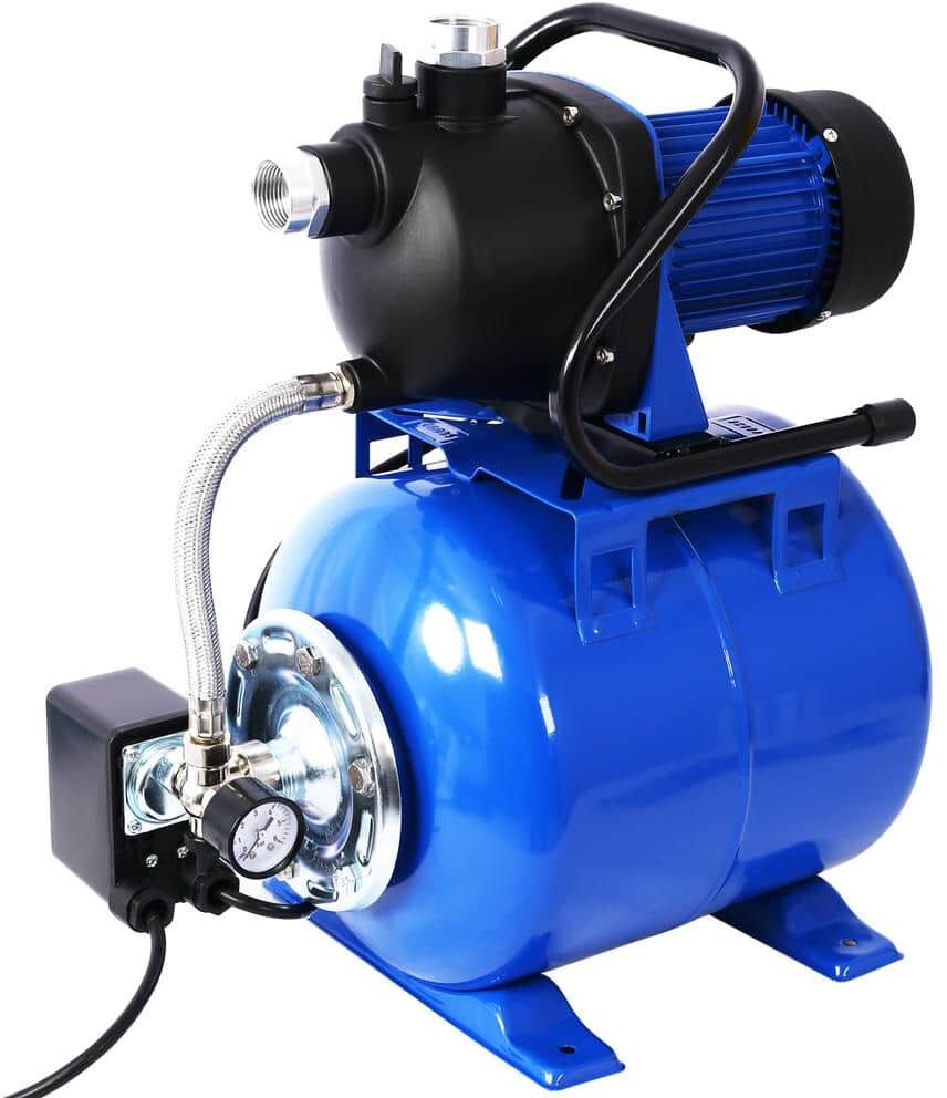 Cesicia Blue 1.6 HP Shallow Well Pump with Pressure Tank Garden Water Pump Irrigation Pump for Home Garden Lawn Farm