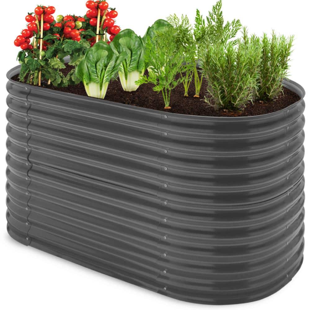 Best Choice Products 5.25 ft. x 2.7 ft. Oval Steel Raised Garden Bed, Customizable Outdoor Planter for Gardening, Plants in Dark Gray