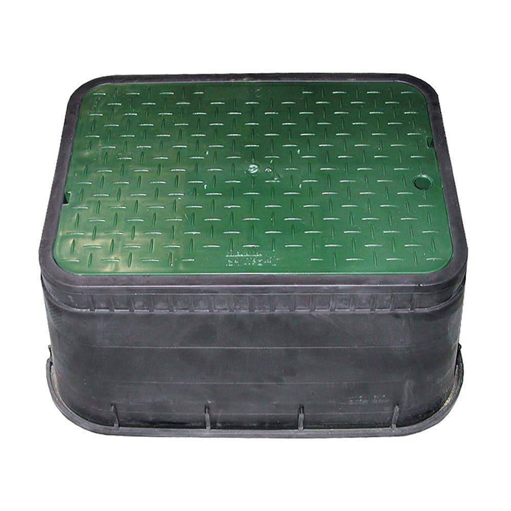 JONES STEPHENS 15 in. x 21 in. Rectangular Jumbo Water Meter Box and Lid (Black Box, Green Solid Lid)