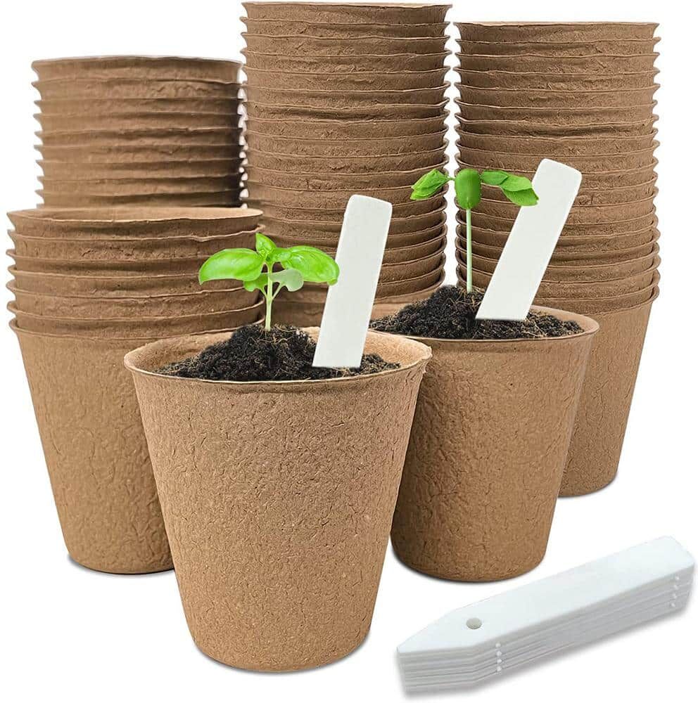 EVEAGE 3.15 in. Peat Pots, Biodegradable Eco-Friendly Round Plant Seedling Starters Kit, Plant Based Seed Germination Trays