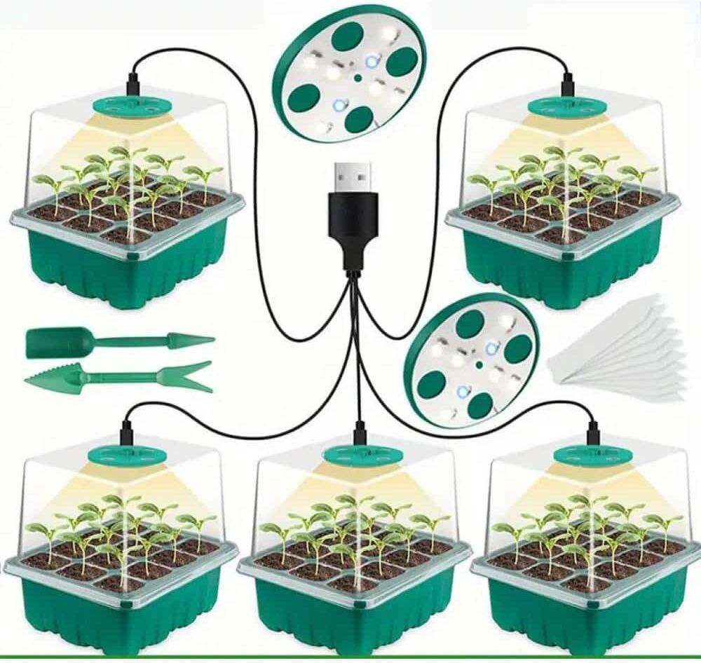 5 Seed Starter Trays with LED Grow Lights and Adjustable Humidity Control, Give Your Plants A Great Start