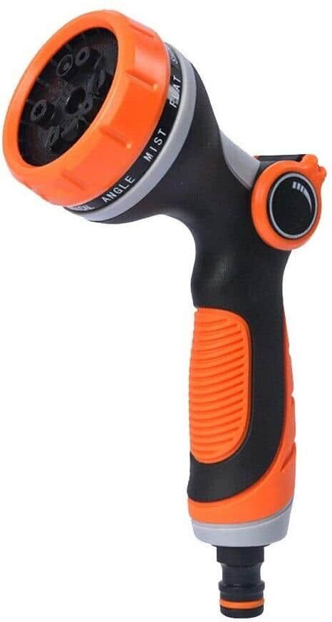 ITOPFOX 10-Pattern Water Gun Spray Hose Nozzle Thumb Control Sprinkler for Garden Watering, Orange