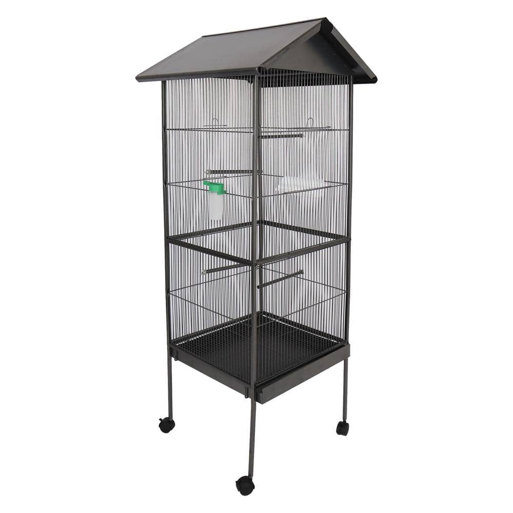 Cesicia Gray Steel Bird Cage with Rolling Stand