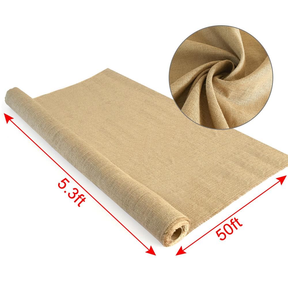 Wellco 5.3 ft. x 50 ft. Gardening Burlap Roll - Natural Burlap Fabric for Weed Barrier (2-Pack)