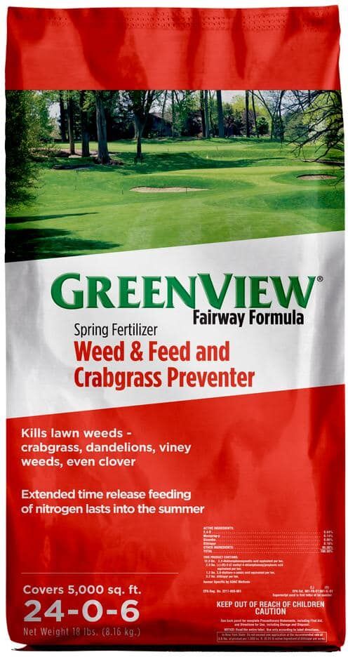 GreenView 18 lbs. Fairway Formula Spring Fertilizer Weed and Feed and Crabgrass Preventer, Covers 5,000 sq. ft. (24-0-6)