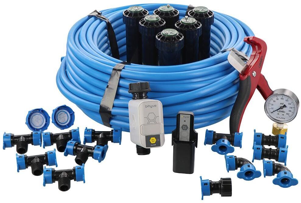 Orbit In-Ground Sprinkler System with 1/2 in. Blu-Lock Tubing System and B-Hyve Smart Hose Faucet Timer with Wi-Fi Hub