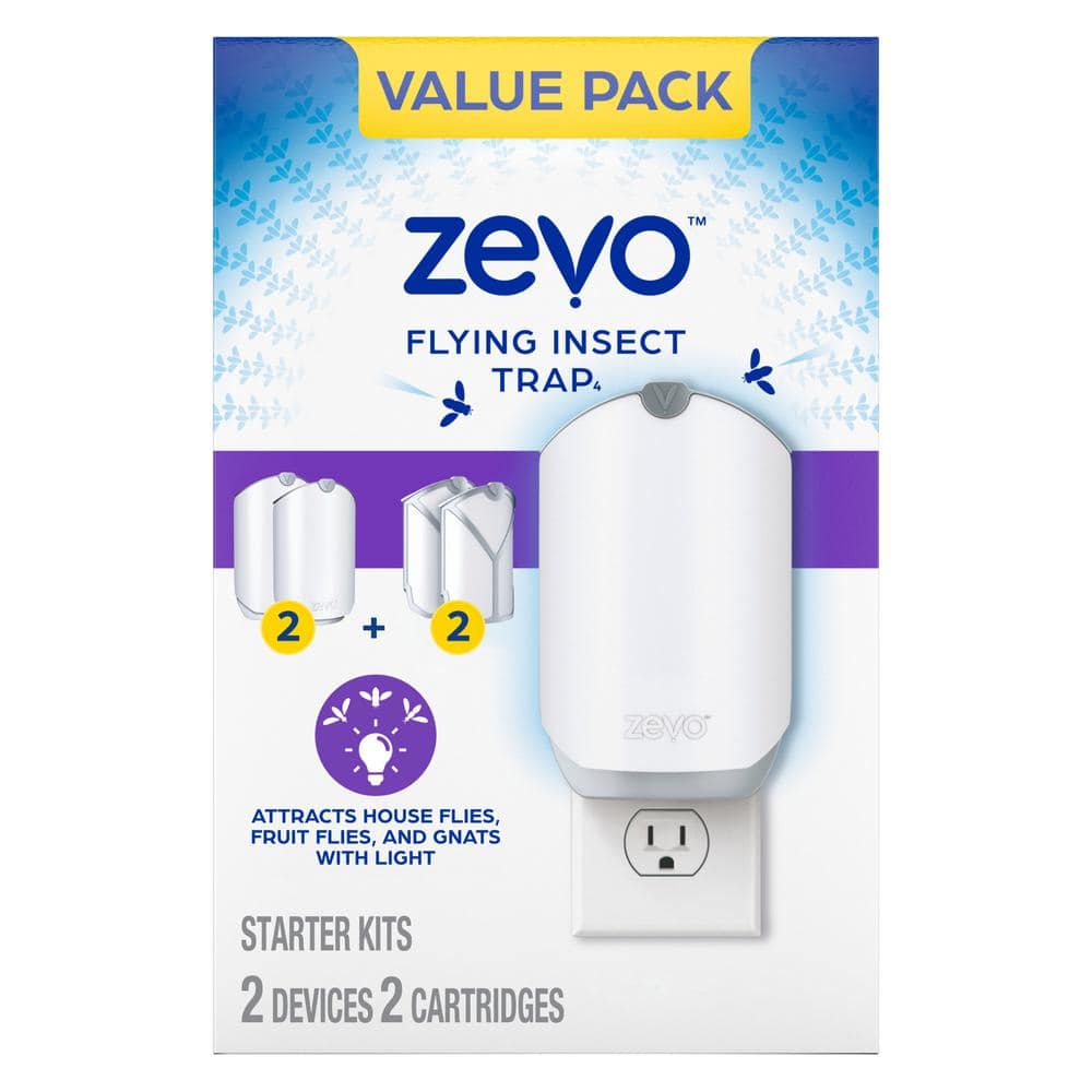 ZEVO Indoor Flying Lawn Insect Control Trap for Fruit Flies, Gnats, and House Flies Multi-Pack(2 Plug-Ins Plus 2 Refills)