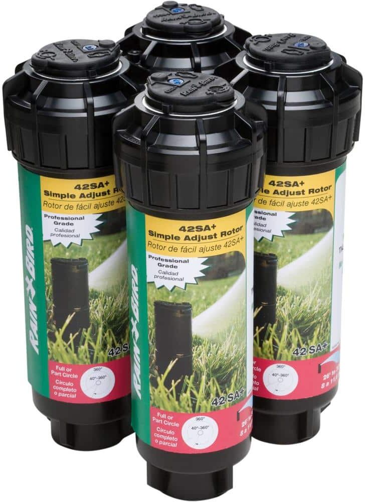 Rain Bird 42SA+ 4 in. Pop-Up Gear-Drive Rotor Sprinklers, 40-360 Degree Pattern, Adjustable 26-38 ft. (4-Pack)