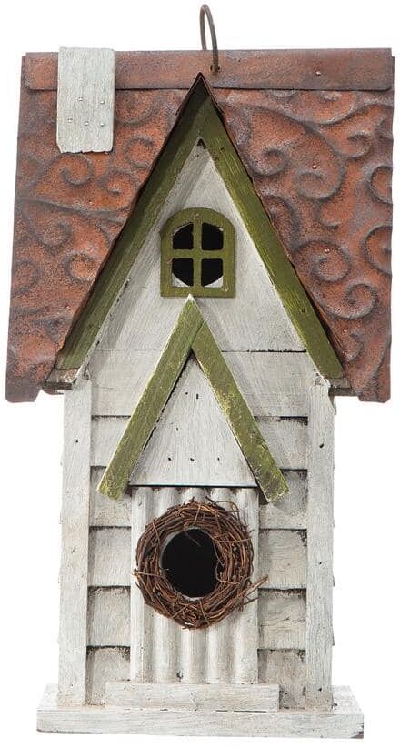 Glitzhome 12 in. H Distressed Solid Wood Birdhouse