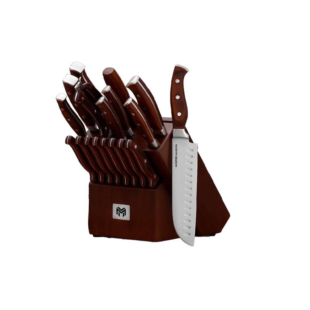 Aoibox 19 Piece Stainless Steel Kitchen Knife Set with Wooden Knife Block, Walnut