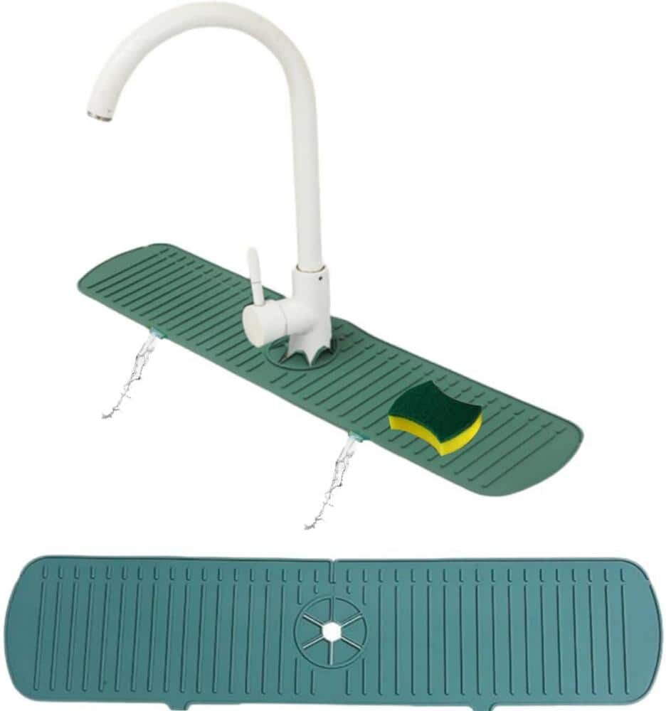 Aoibox 24 in. Faucet Mat Splash Catcher, Handle Drip Catcher Tray, Multipurpose for Kitchen Mats Sponge Holder Green