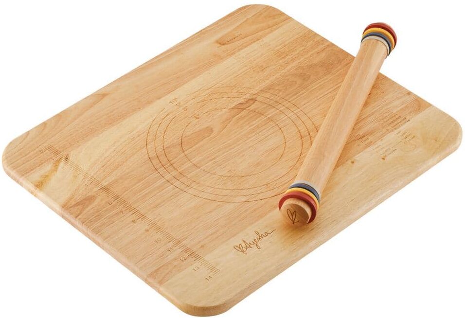 Ayesha Curry Pantryware Parawood 2-Piece Rolling Pin and Pie Board Set