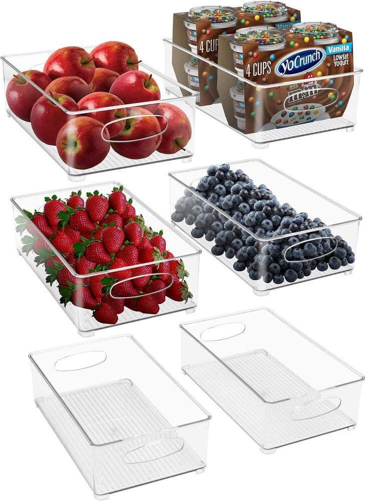 Sorbus 6 Pack Clear Plastic Storage Bins for fridge and Pantry Stackable organizer set