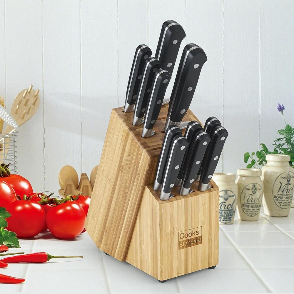 Cooks Standard Forge High Carbon German Blade Steel 12-Piece Kitchen Knife Set with Expandable Bamboo Storage Block