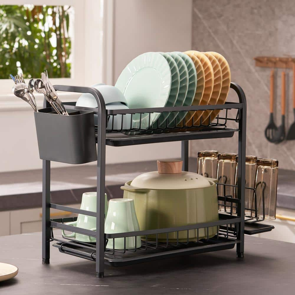 VEVOR Dish Drying Rack 2-Tier Dish Drainer Carbon Steel Kitchen Utensil Holder Dish Racks