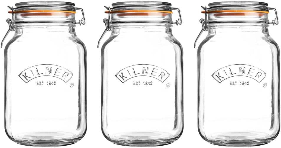 KILNER Clip Top Glass Square Clip Top Jar 68 oz. - (Set of 3)