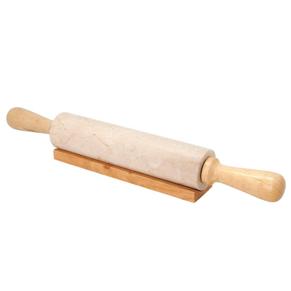 Creative Labs Deluxe 18 in. Champagne Marble Rolling Pin with Wood Handles and Cradle